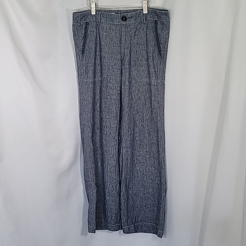 PILCRO AND THE LETTERPRESS Linen Cotton Blend Chambray Straight Wide Leg